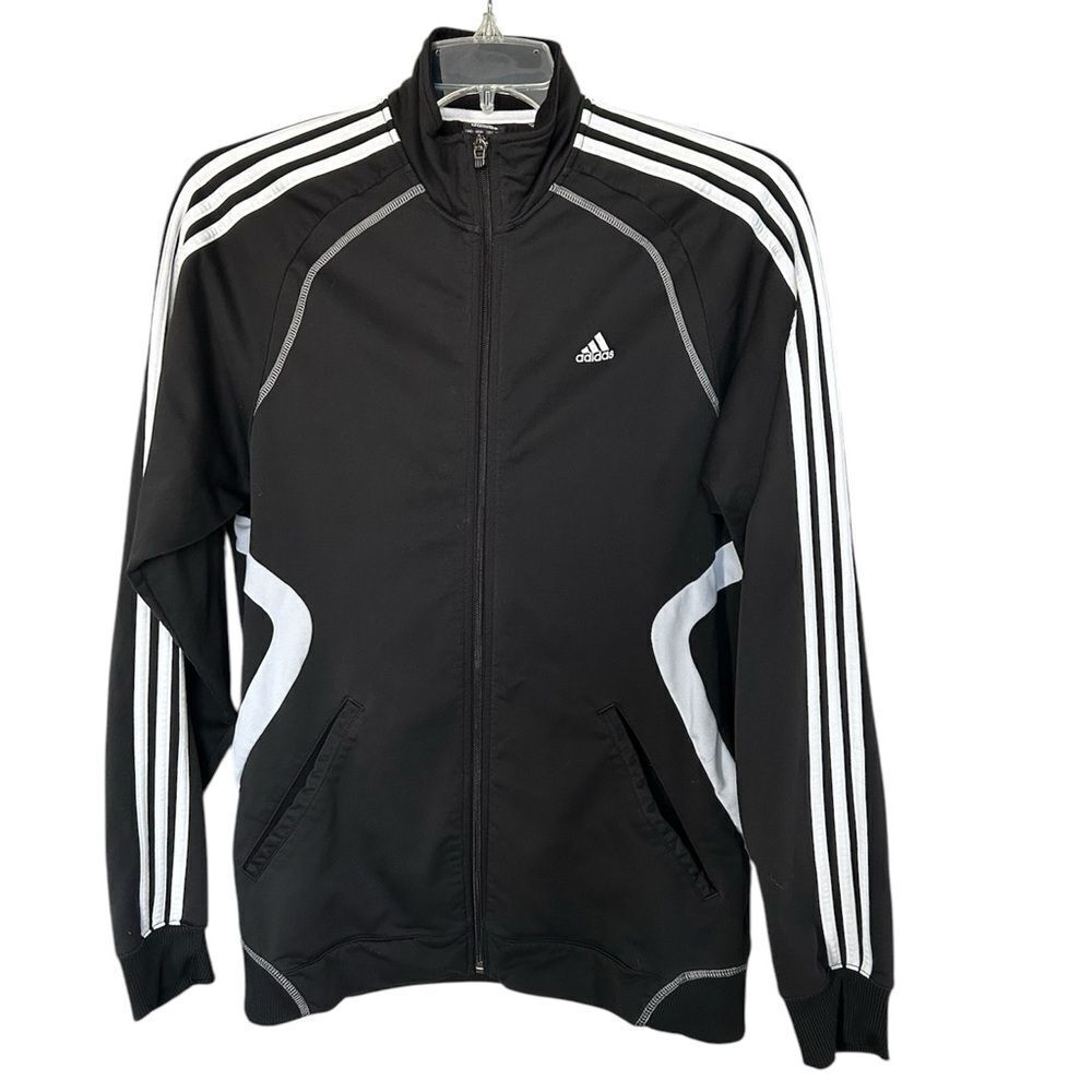 Adidas Black 3 Stripe Track Jacket Zip Up Athletic Y2K Medium